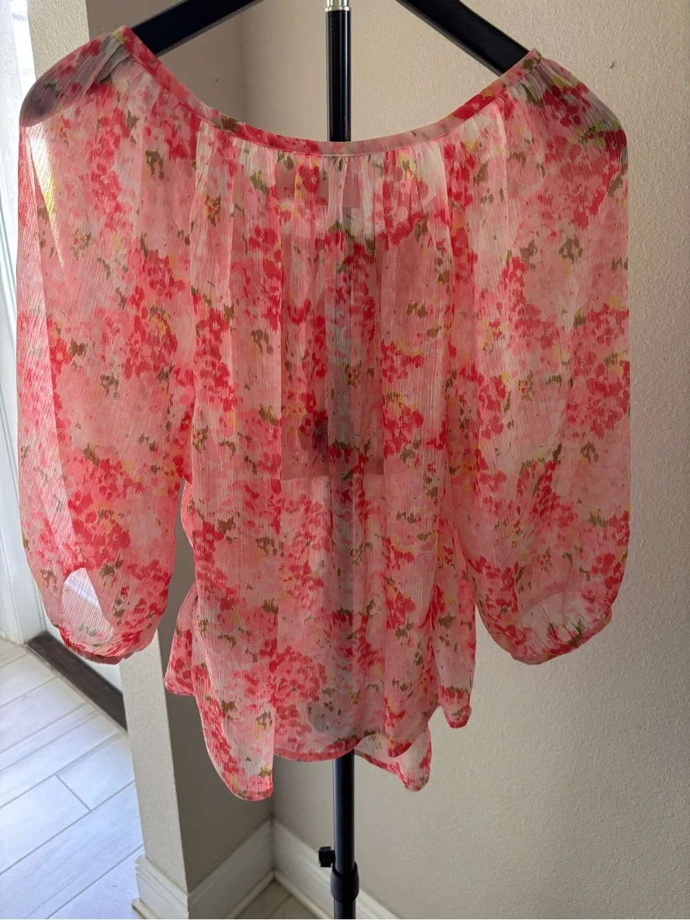Abercrombie & Fitch Pink Floral Sheer Peasant Blouse
